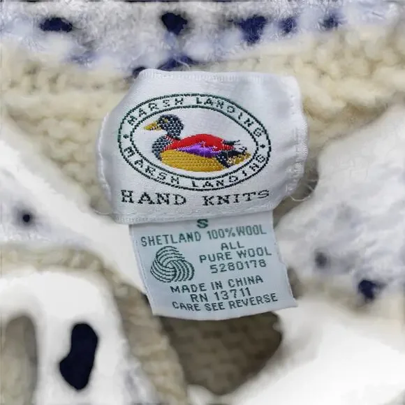 XS/S Yacht Rock Wool Cardigan Sweater Nautical Flags MarshLanding Shetland - Picture 10 of 12